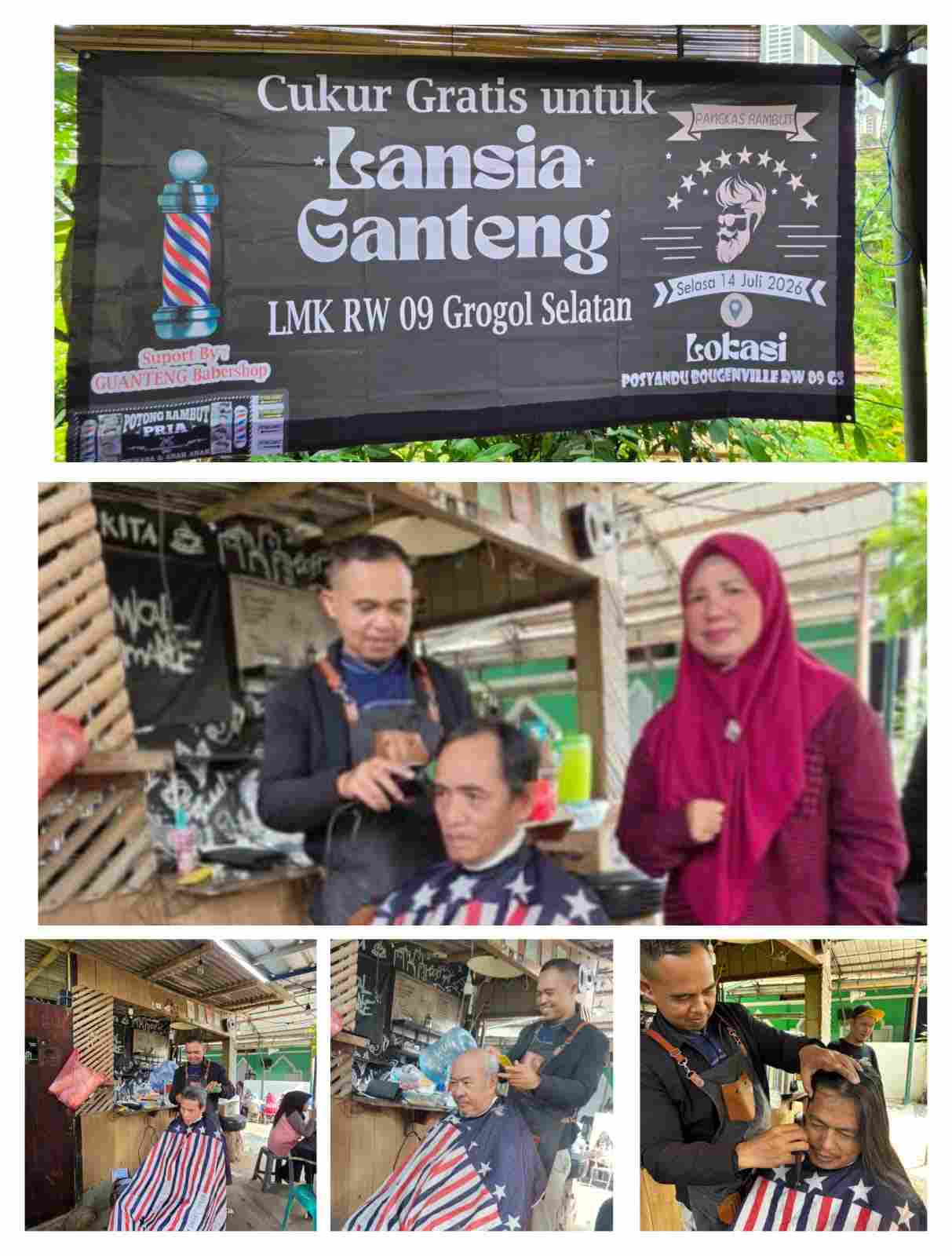 Kolaborasi LMK dan Pengusaha Lokal, Warga RW 09 Rawa Simprug Nikmati Layanan Potong Rambut Gratis lmk grogol selatan gelar cukur gratis rw09