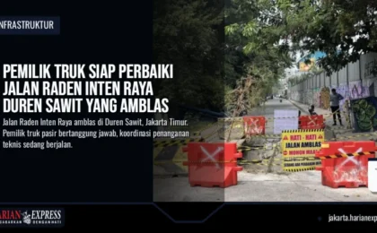 Pemilik Truk Siap Perbaiki Jalan Raden Inten Raya Duren Sawit yang Amblas