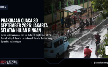 Prakiraan Cuaca 30 September 2026: Jakarta Selatan Hujan Ringan