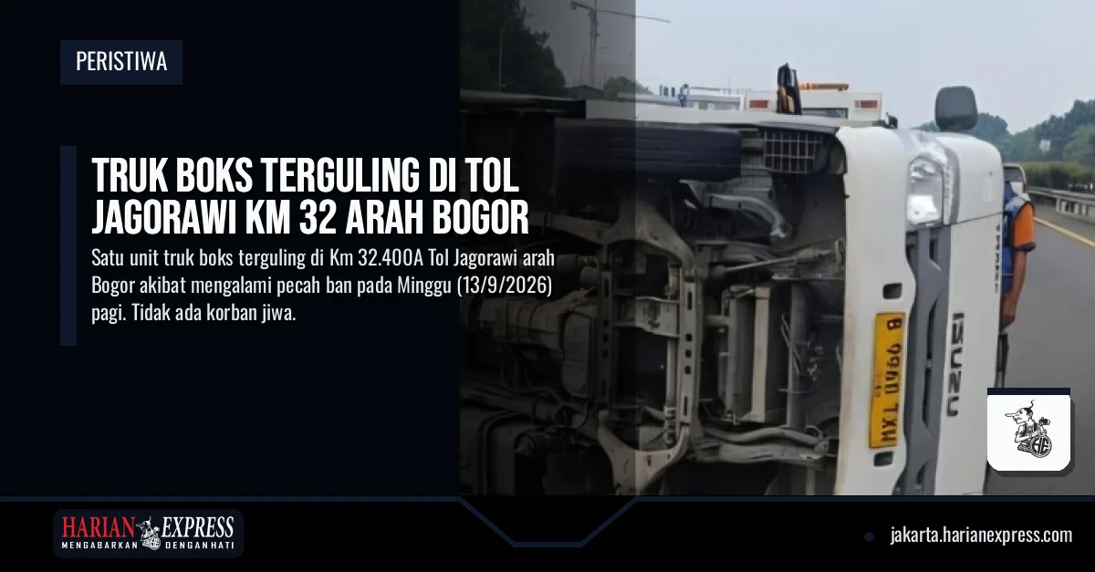 Truk Boks Terguling di Tol Jagorawi Km 32 Arah Bogor