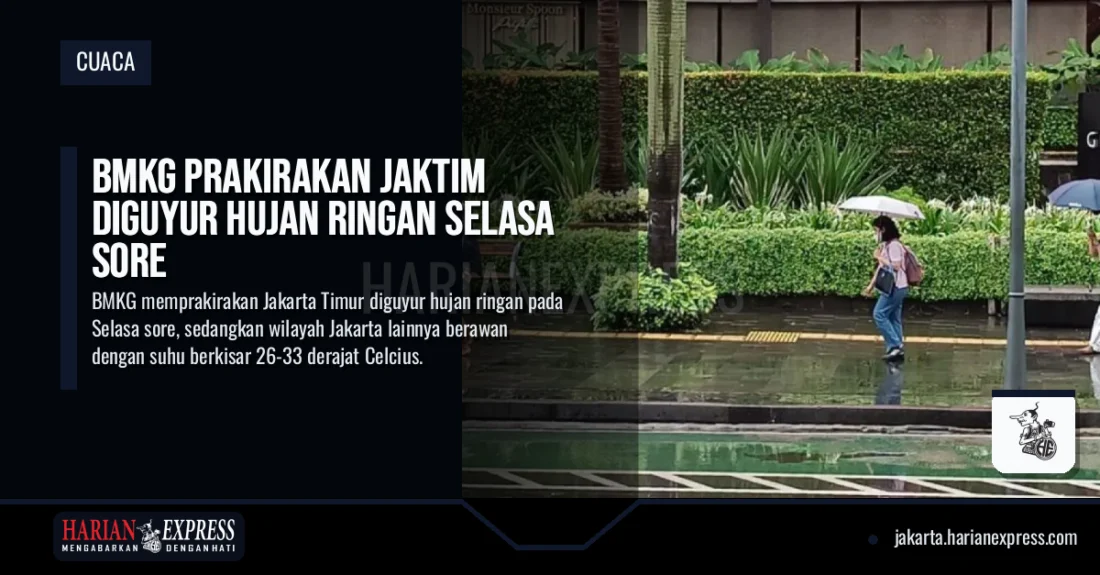 BMKG Prakirakan Jaktim Diguyur Hujan Ringan Selasa Sore