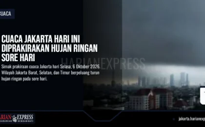 Cuaca Jakarta Hari Ini Diprakirakan Hujan Ringan Sore Hari
